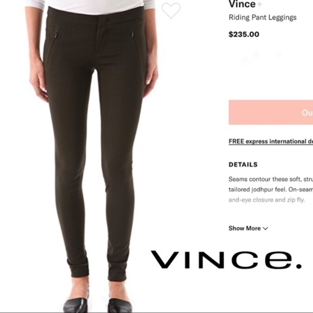 Vince Olive Green Skinny Riding Pant Leggings